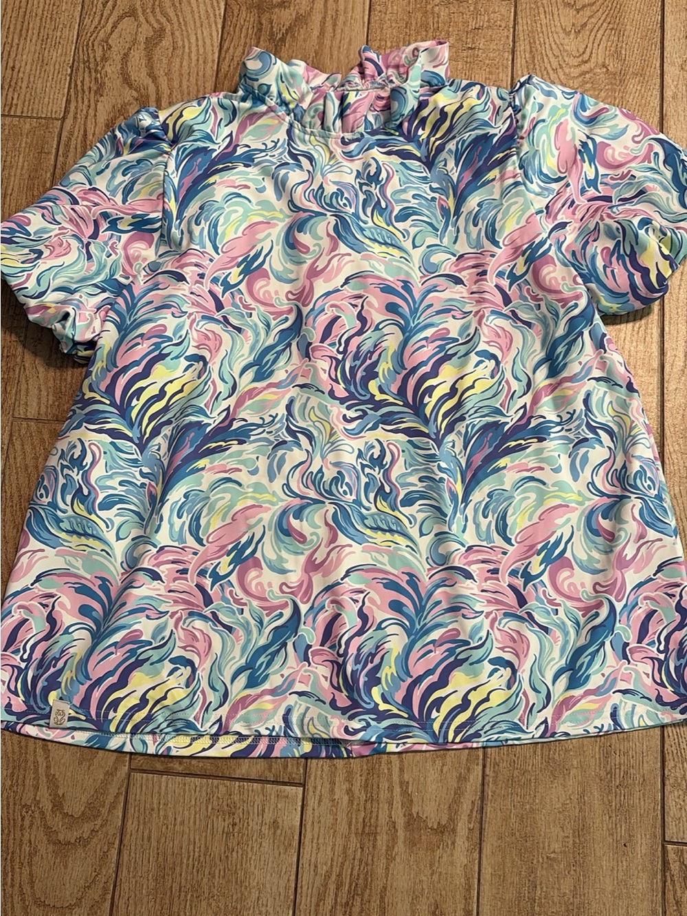 Simply Southern Pastel Swirl Short Sleeve Blouse - Pink & blue